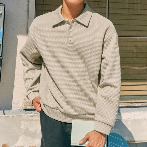 Tan Mens Polo Sweatshirt - Picture 4 of 5